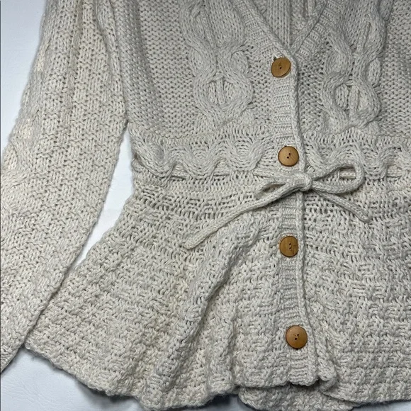 Anthropologie Sparrow Stitchy Peplum button cardigan tie waist wool blend M - Picture 6 of 11